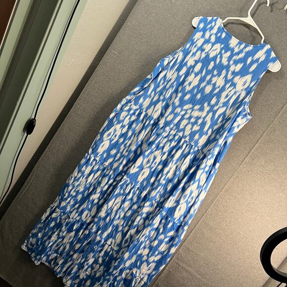 Denim & Co. Beach Tall Printed Knit Linen Blend Midi Dress Blue Ikat Tall XL - Picture 2 of 16